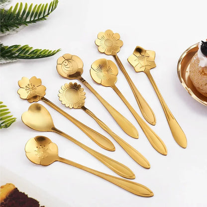 8-Piece Stainless Steel Flower Teaspoon Set
