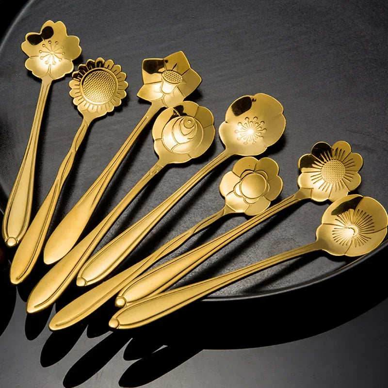 8-Piece Stainless Steel Flower Teaspoon Set