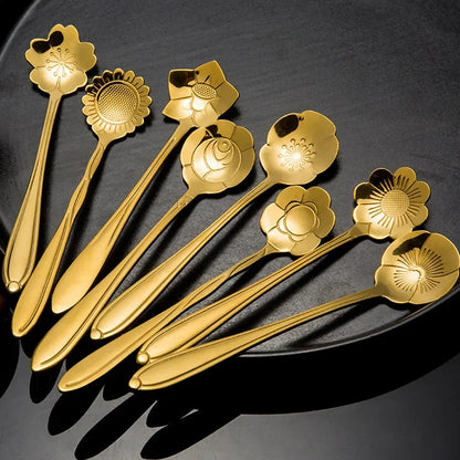 8-Piece Stainless Steel Flower Teaspoon Set