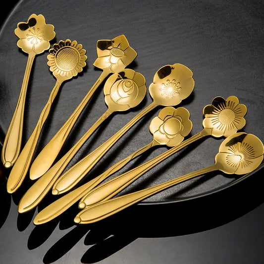 8-Piece Stainless Steel Flower Teaspoon Set