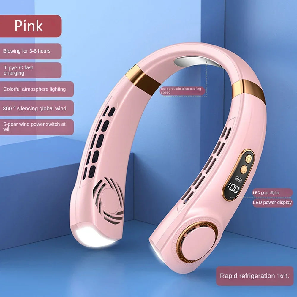 2025 Portable Bladeless Neck Fan – Rechargeable, 5-Speed Cooling with Digital Display
