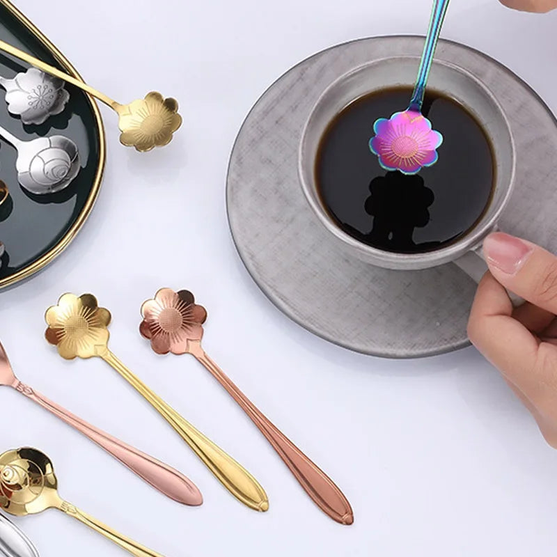 8-Piece Stainless Steel Flower Teaspoon Set