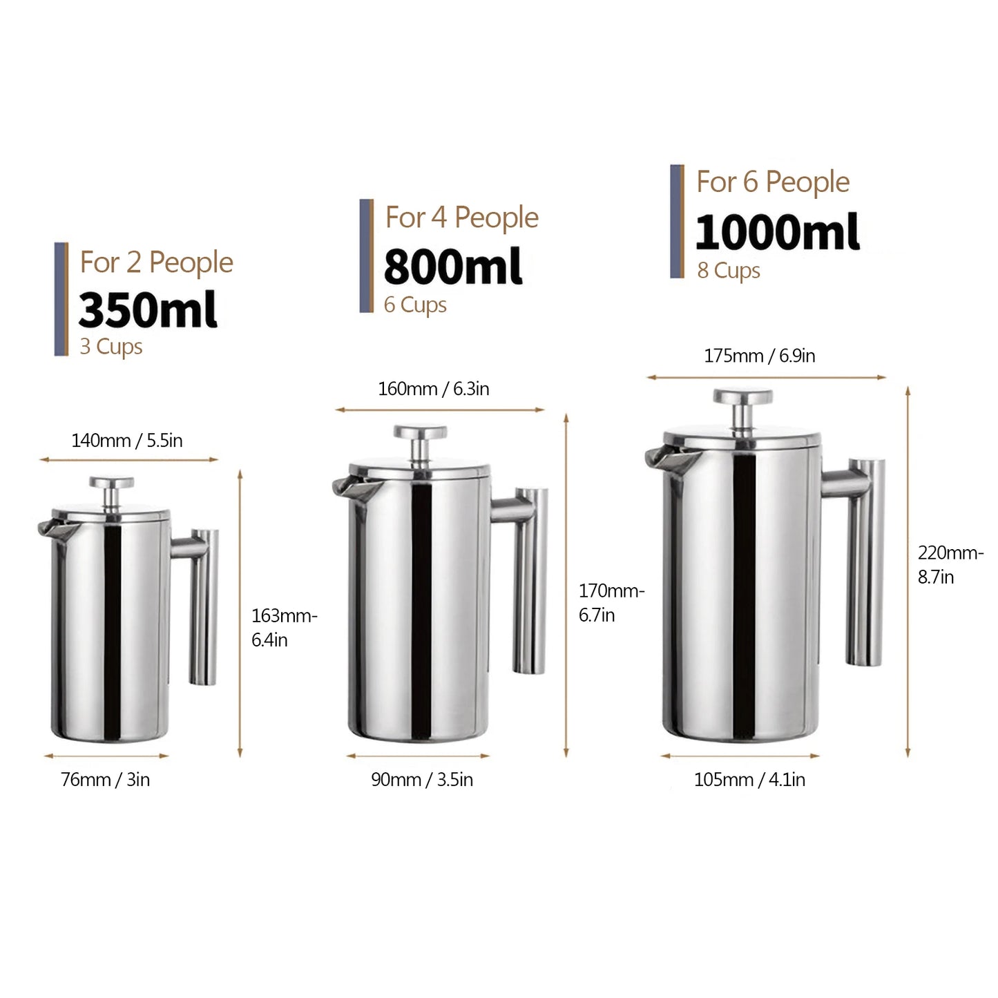 Stainless Steel Double-Wall French Press Coffee Maker