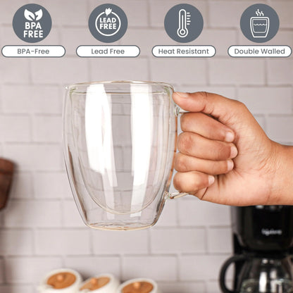 Double Wall 350ML Glass Coffee Mug Set