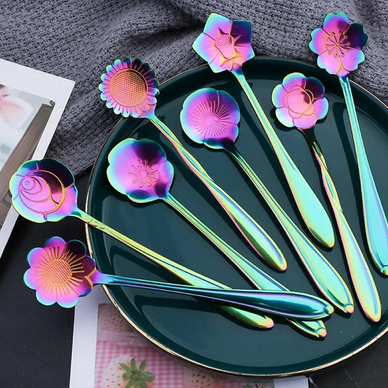 8-Piece Stainless Steel Flower Teaspoon Set