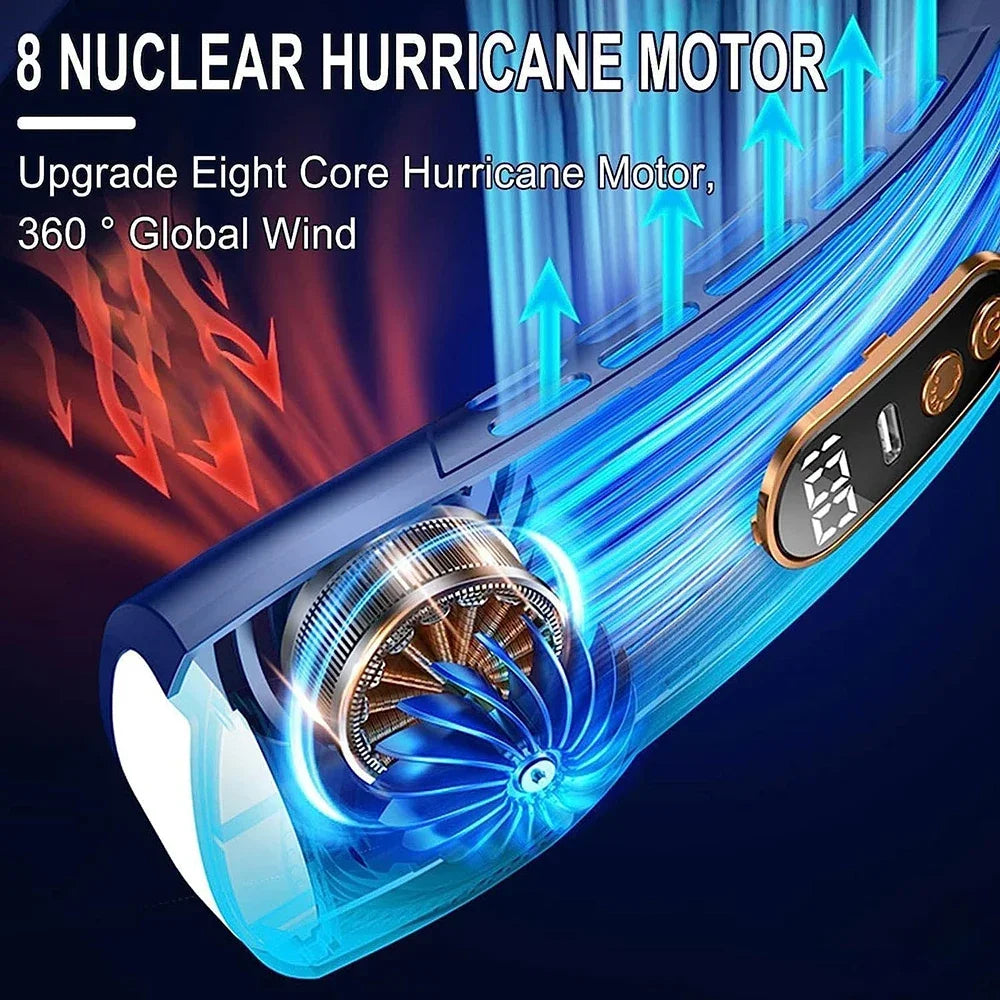 2025 Portable Bladeless Neck Fan – Rechargeable, 5-Speed Cooling with Digital Display