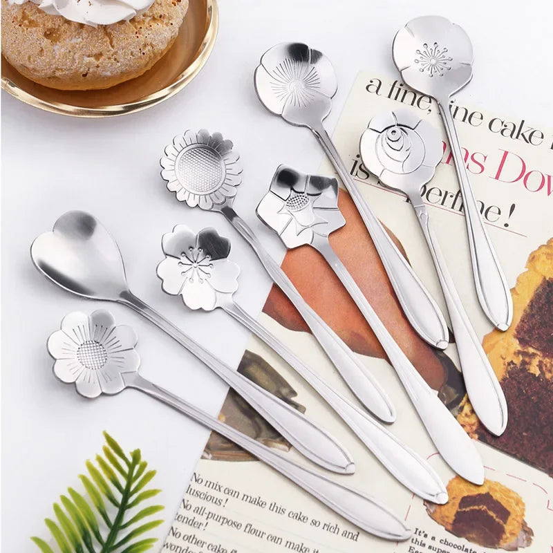 8-Piece Stainless Steel Flower Teaspoon Set