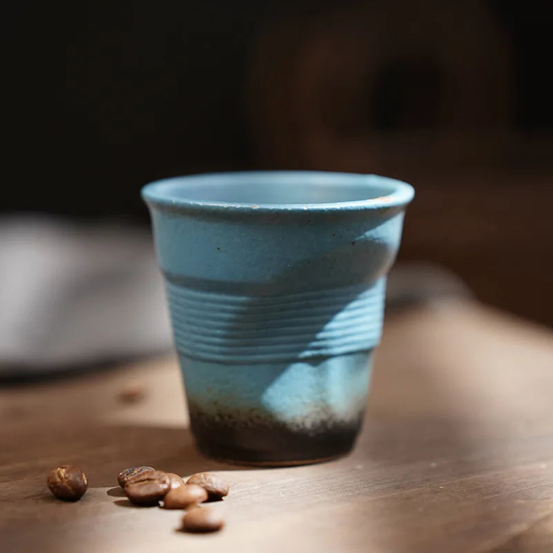 Retro Pleated Ceramic Espresso Cup