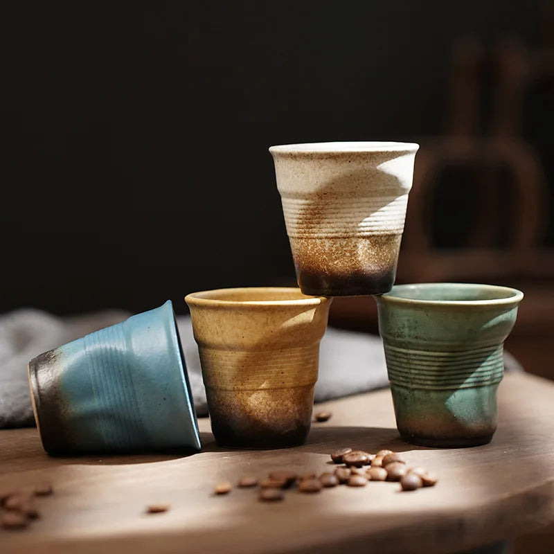 Retro Pleated Ceramic Espresso Cup
