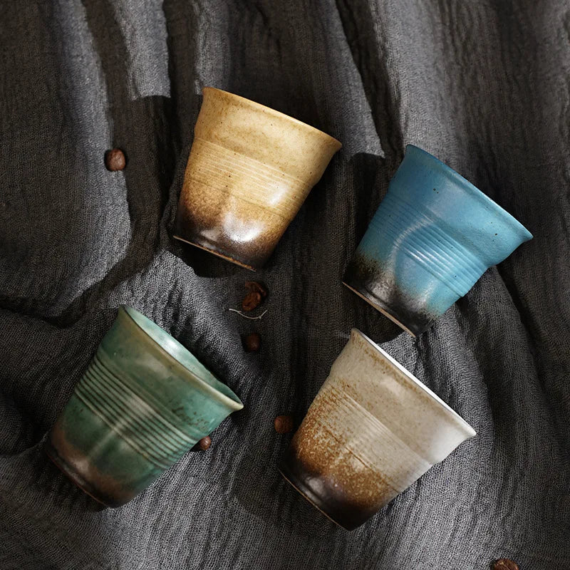 Retro Pleated Ceramic Espresso Cup