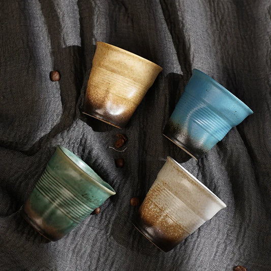 Retro Pleated Ceramic Espresso Cup