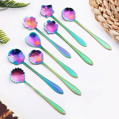 8-Piece Stainless Steel Flower Teaspoon Set