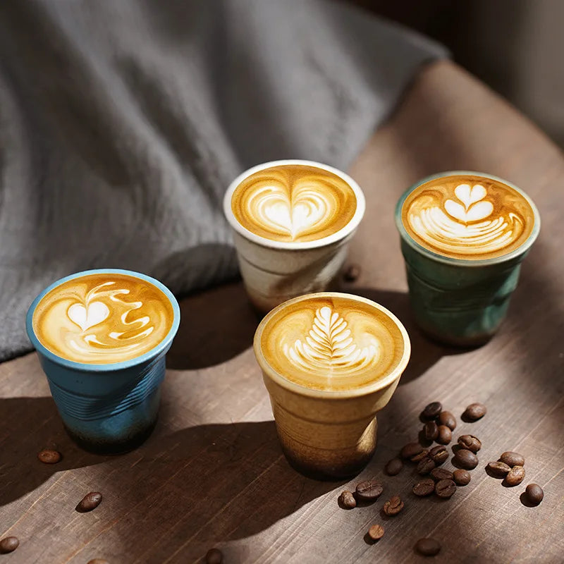 Retro Pleated Ceramic Espresso Cup