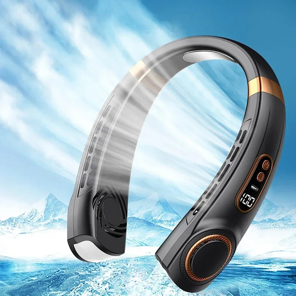 2025 Portable Bladeless Neck Fan – Rechargeable, 5-Speed Cooling with Digital Display