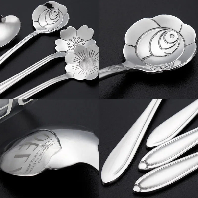 8-Piece Stainless Steel Flower Teaspoon Set