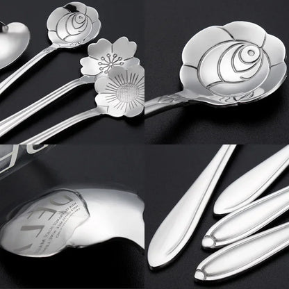 8-Piece Stainless Steel Flower Teaspoon Set