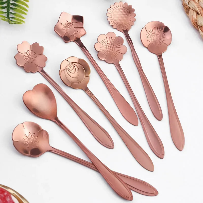 8-Piece Stainless Steel Flower Teaspoon Set
