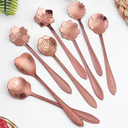 8-Piece Stainless Steel Flower Teaspoon Set
