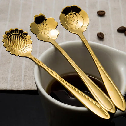 8-Piece Stainless Steel Flower Teaspoon Set