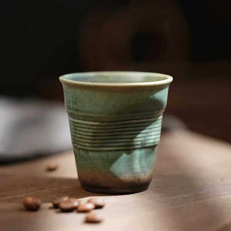 Retro Pleated Ceramic Espresso Cup