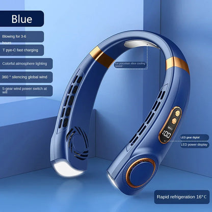 2025 Portable Bladeless Neck Fan – Rechargeable, 5-Speed Cooling with Digital Display